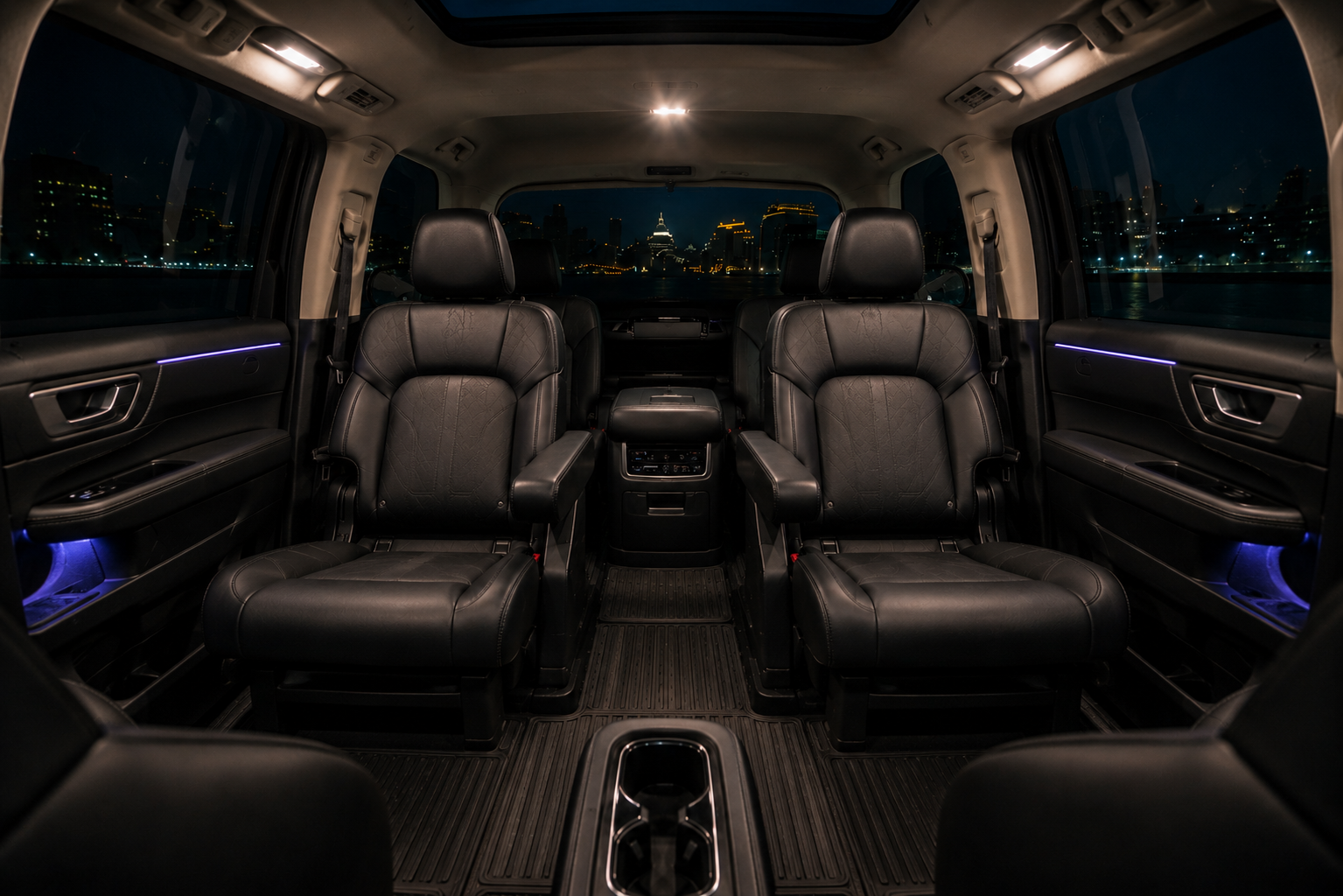 Rear captain's chairs with city skyline