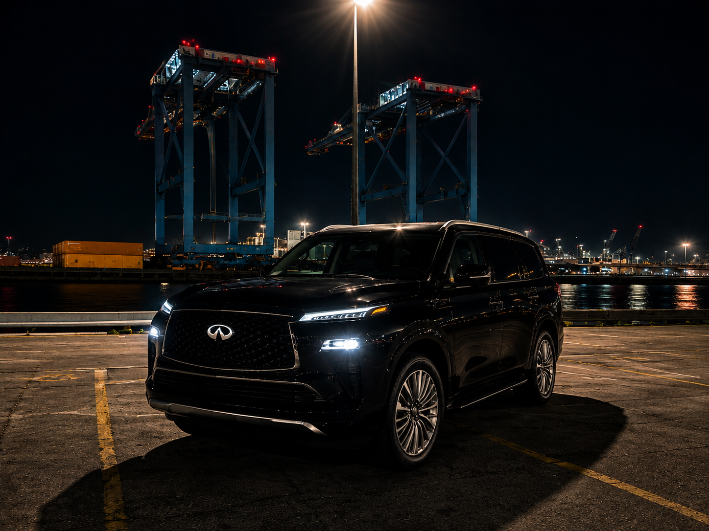 Infiniti QX80 exterior at night